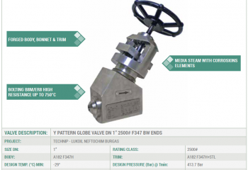 Y PATTERN GLOBE VALVE DN 1” 2500# F347 BW ENDS