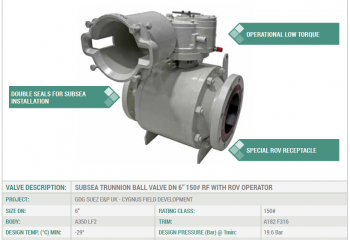 SUBSEA TRUNNION BALL VALVE DN 6” 150# RF WITH ROV OPERATOR