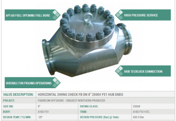 HORIZONTAL SWING CHECK FB DN 8” 2500# F51 HUB ENDS