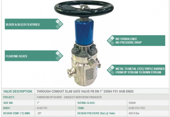 THROUGH CONDUIT SLAB GATE VALVE FB DN 1” 2500# F51 HUB ENDS