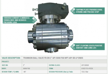 TRUNNION BALL VALVE FB DN 2” API 5000 F60 NPT-API 5B LP ENDS