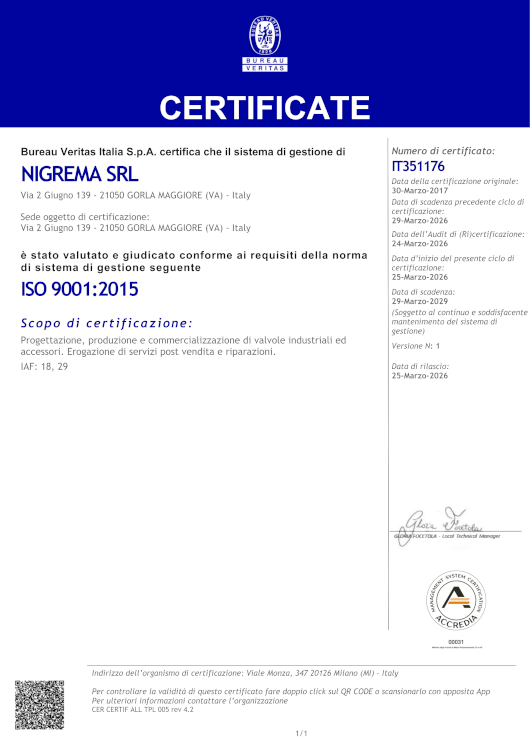 Certificate IT351176 - NIGREMA SRL - ISO9001